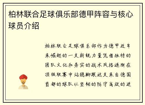 柏林联合足球俱乐部德甲阵容与核心球员介绍
